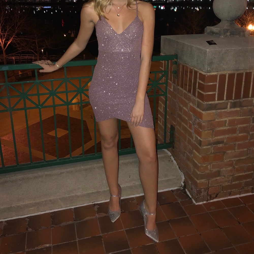 Sparkly purple cocktail dress.